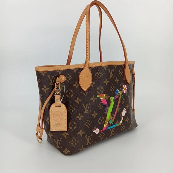 Louis Vuitton x Murakami Monogram Colorful Floral Leather PM Neverfull Tote Bag - Picture 2 of 16